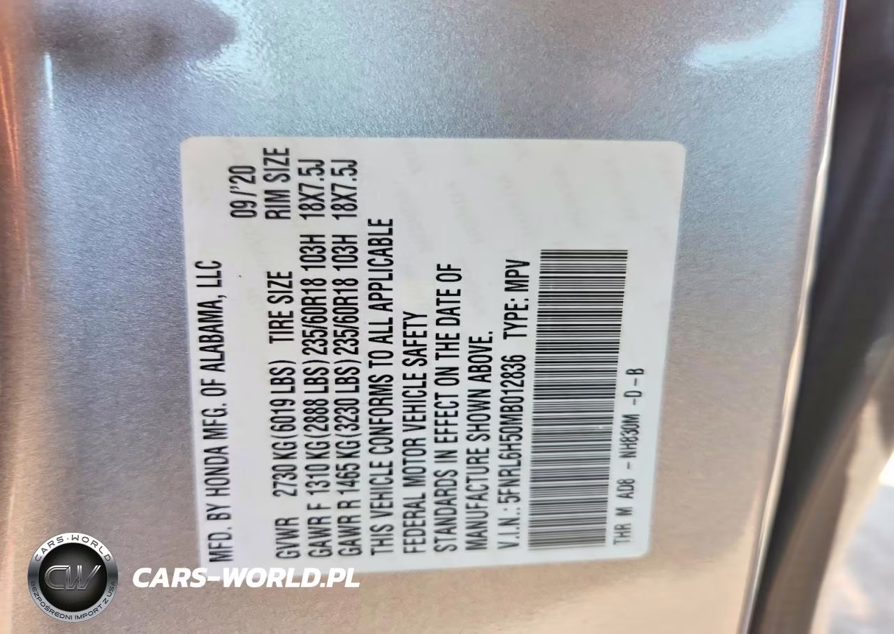 2021 Honda Odyseey VIN:5FNRL6H50MB012836 - 14