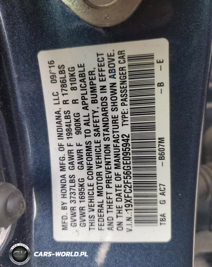 2016 Honda Civic Lx VIN:19XFC2F56GE095942 - 13
