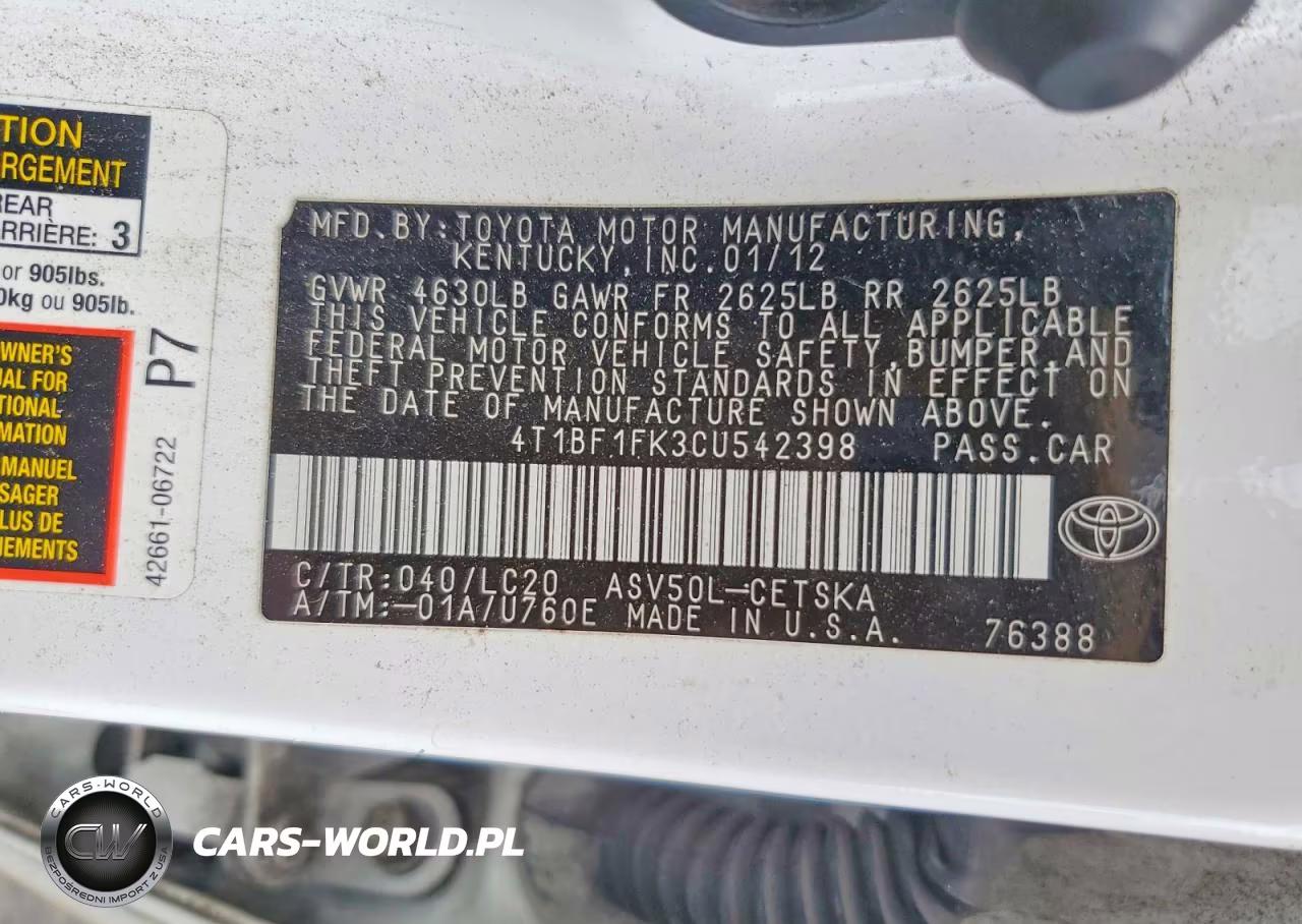 2012 Toyota Camry Se VIN:4T1BF1FK3CU542398 - 13
