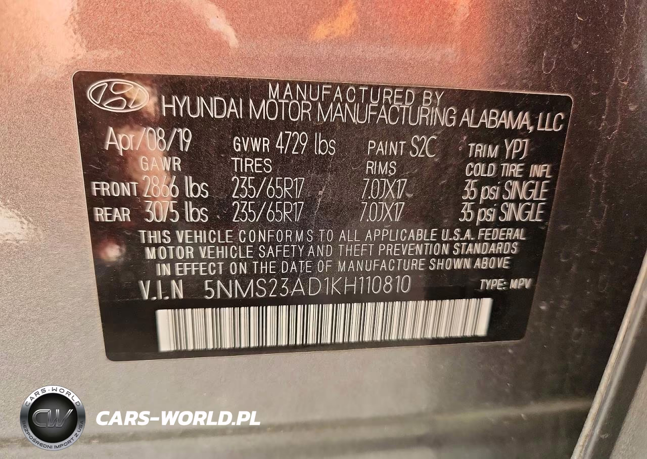 2019 Hyundai Santa Fe Se VIN:5NMS23AD1KH110810 - 13