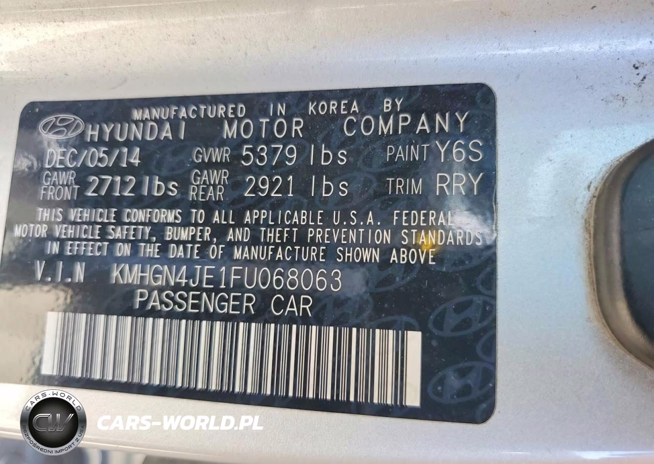 2015 Hyundai Genesis 3.8L VIN:KMHGN4JE1FU068063 - 13