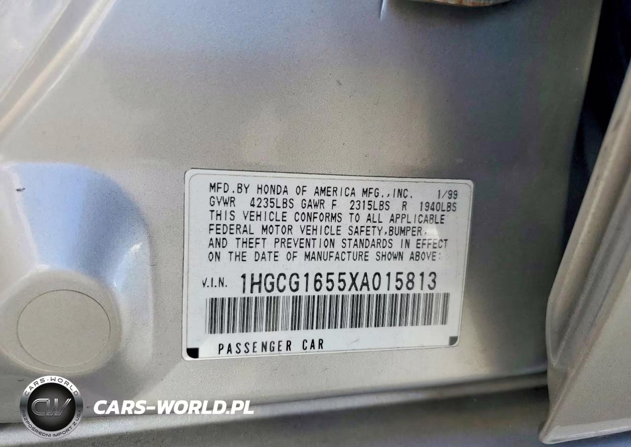 1999 Honda Accord Ex VIN:1HGCG1655XA015813 - 12