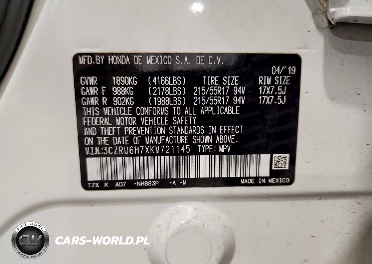 2019 Honda Hr-V Exl VIN:3CZRU6H7XKM721145 - 14