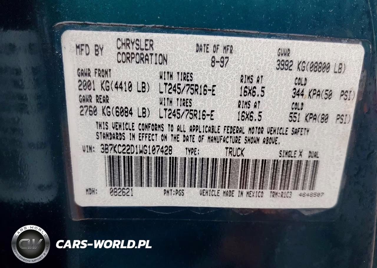 1998 Dodge Ram 2500 VIN:3B7KC22D1WG107428 - 12