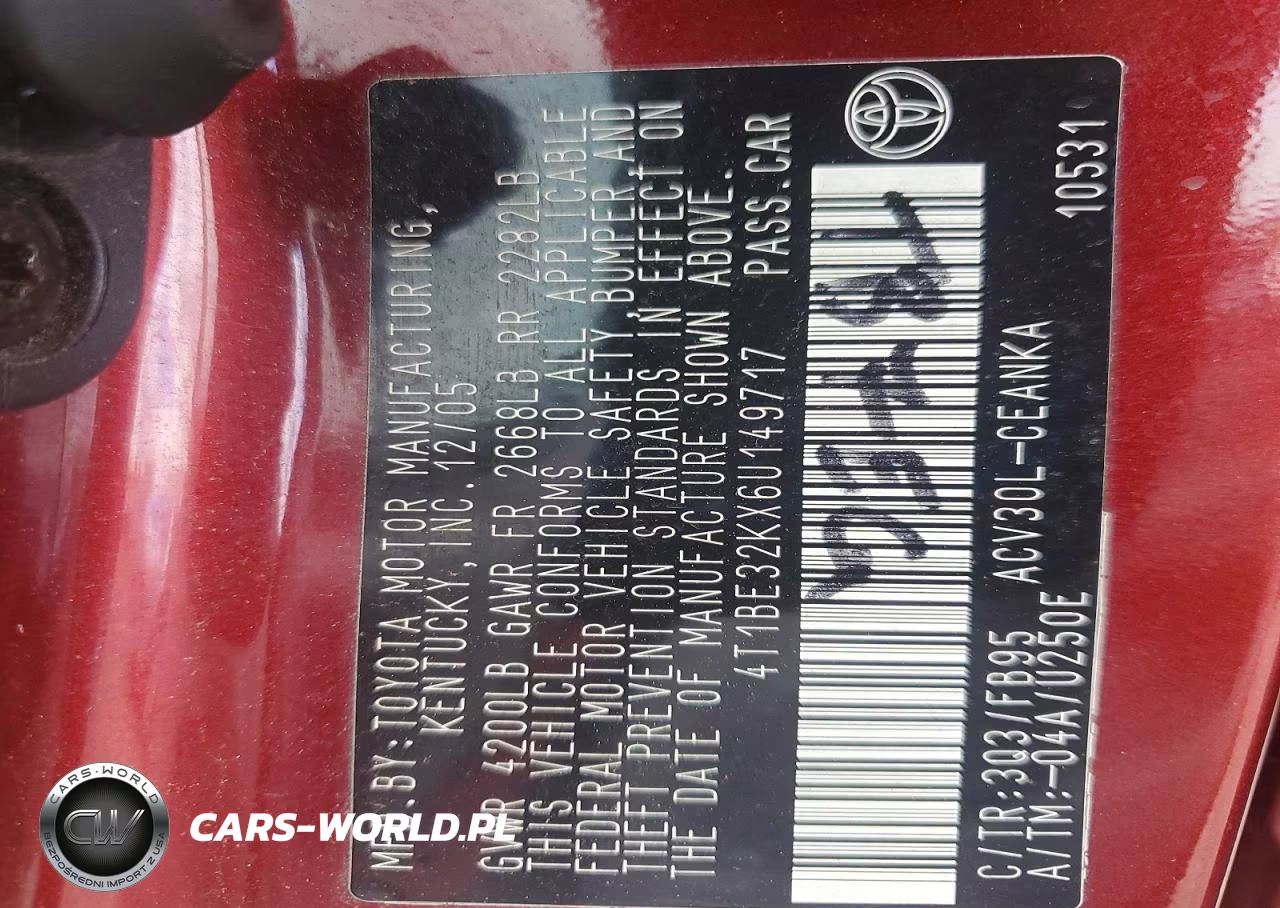 2006 Toyota Camry Le VIN:4T1BE32KX6U149717 - 13