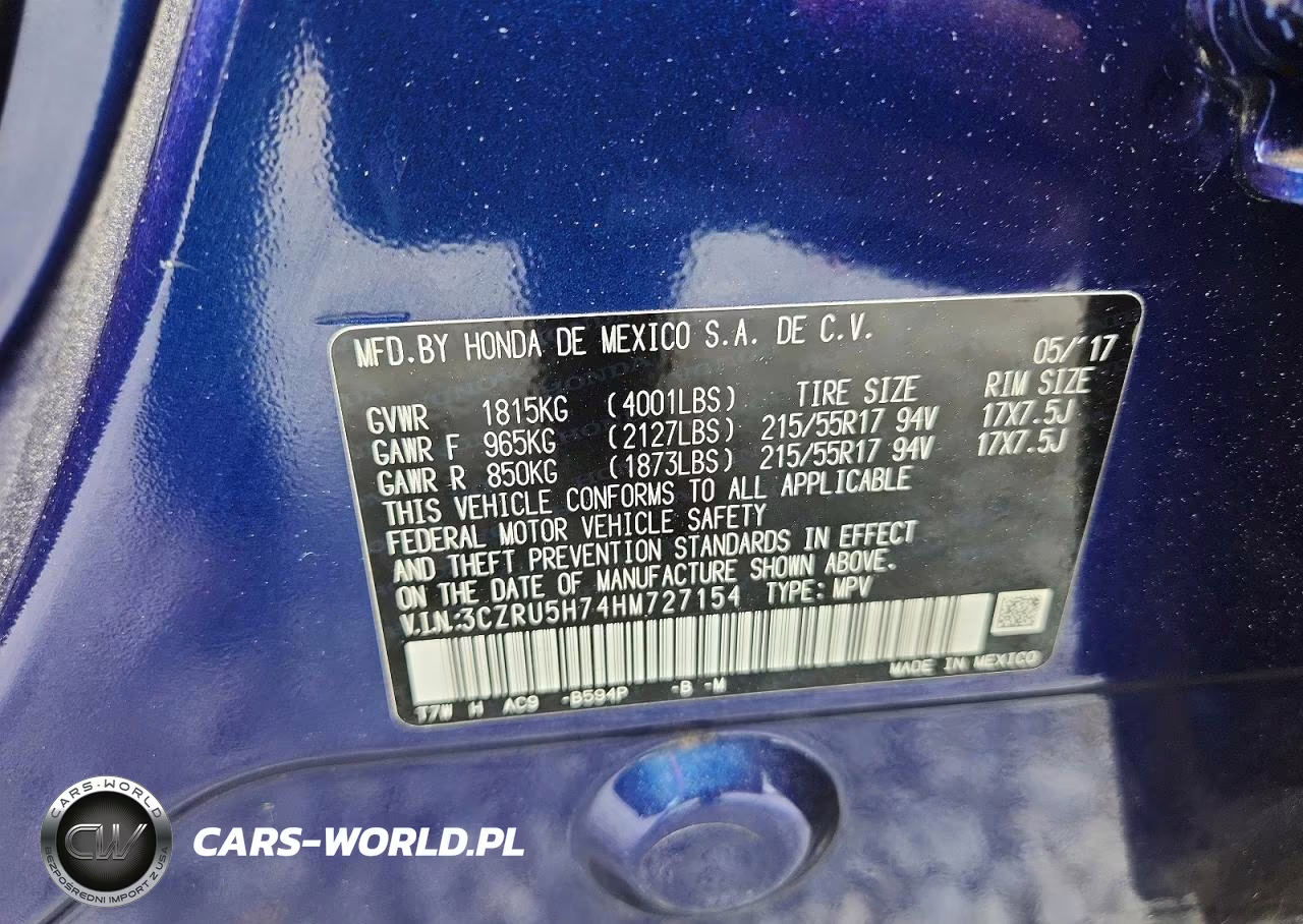2017 Honda Hr-V Exl VIN:3CZRU5H74HM727154 - 13