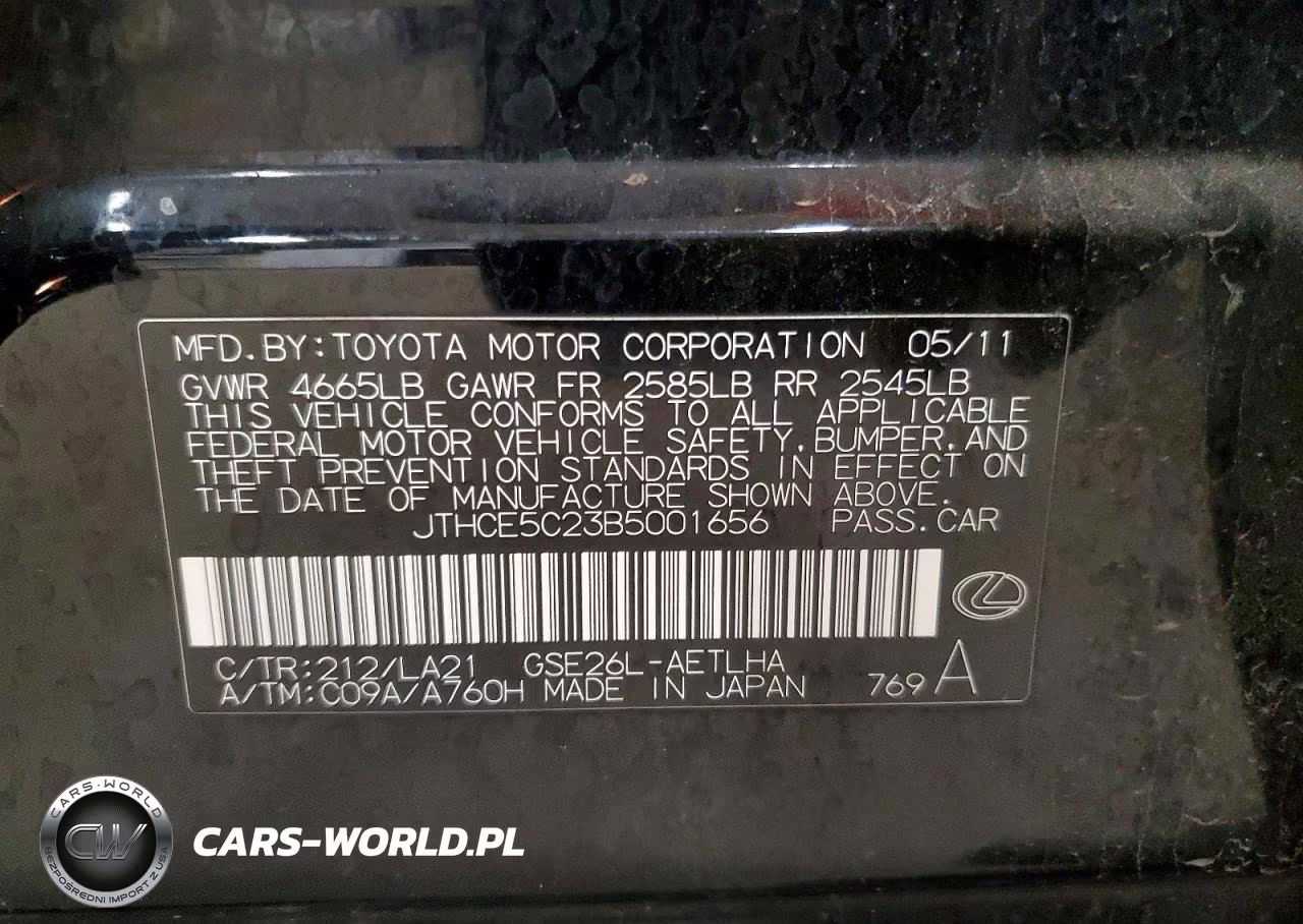 2011 Lexus Is 350 VIN:JTHCE5C23B5001656 - 12