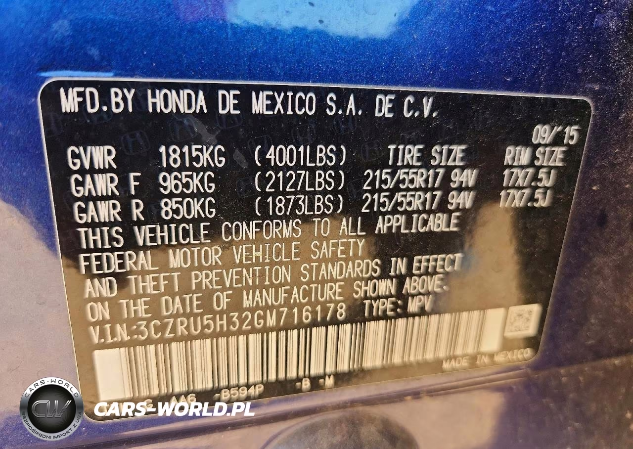 2016 Honda Hr-V Lx VIN:3CZRU5H32GM716178 - 12