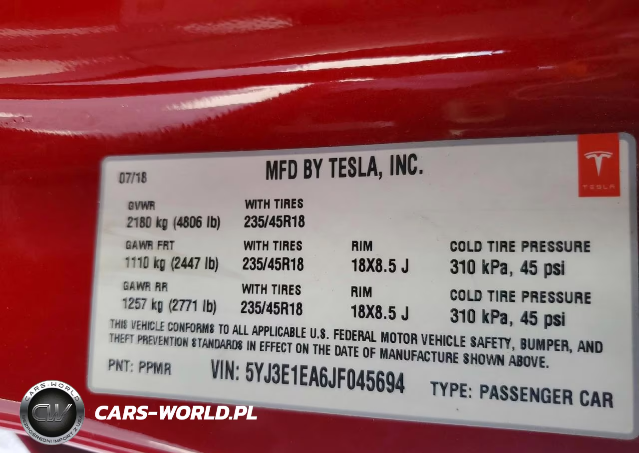 2018 Tesla Model 3 VIN:5YJ3E1EA6JF045694 - 12