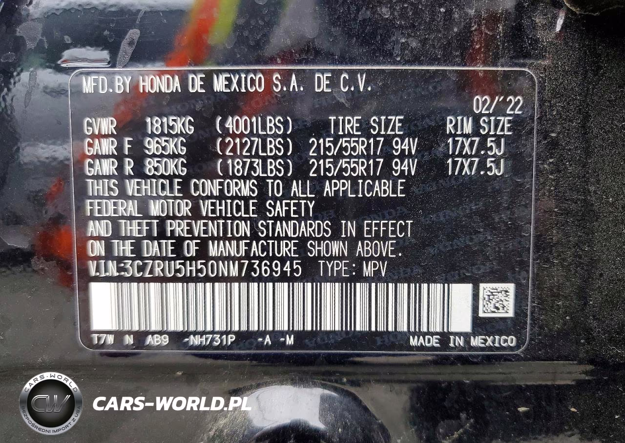 2022 Honda Hr-V Ex VIN:3CZRU5H50NM736945 - 12