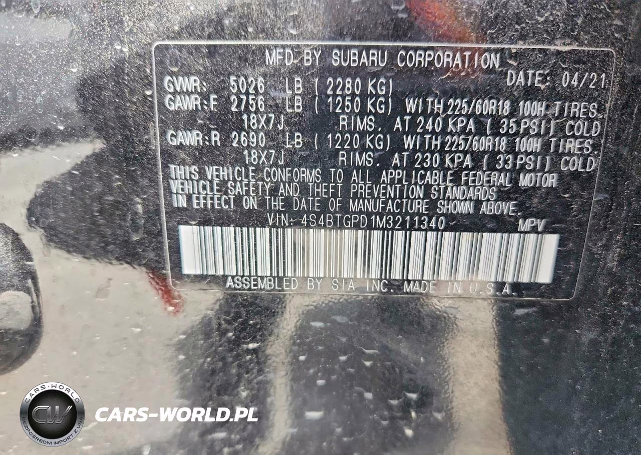 2021 Subaru Outback Touring VIN:4S4BTGPD1M3211340 - 13