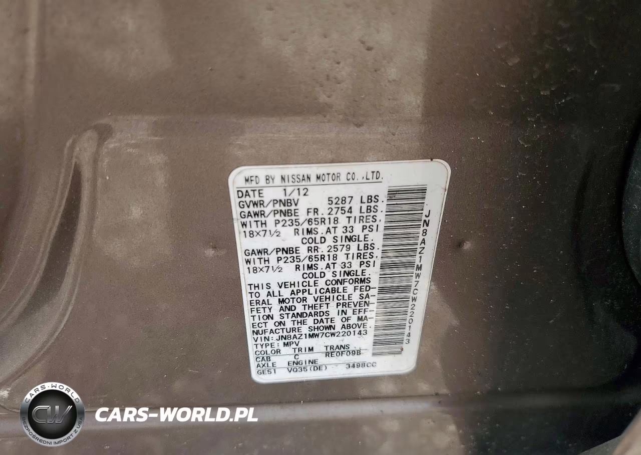 2012 Nissan Murano S VIN:JN8AZ1MW7CW220143 - 13