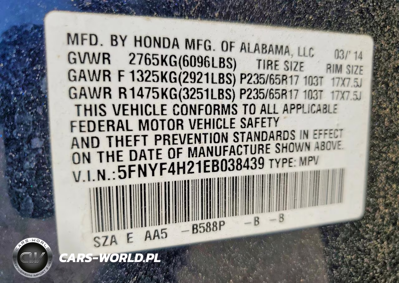 2014 Honda Pilot Lx VIN:5FNYF4H21EB038439 - 13