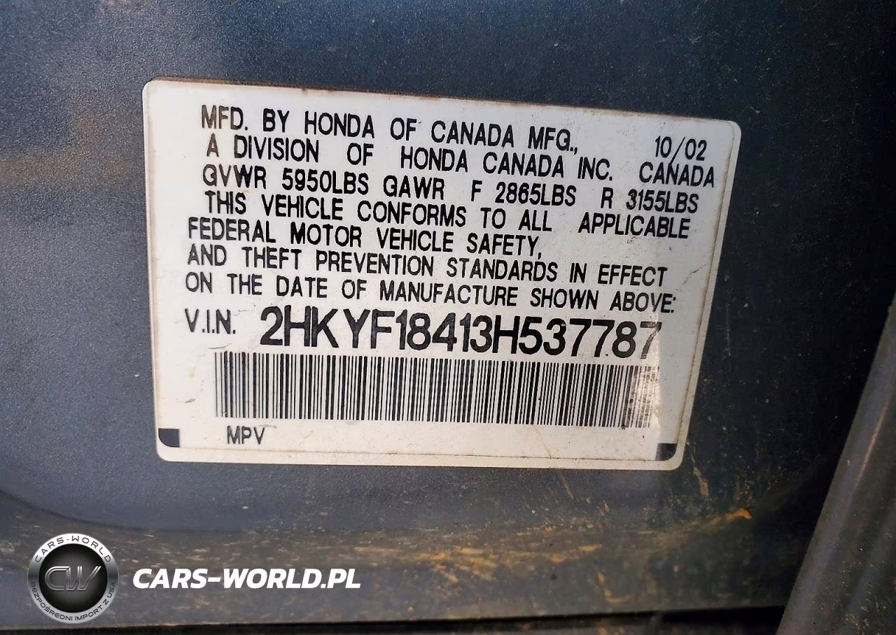 2003 Honda Pilot Ex VIN:2HKYF18413H537787 - 13