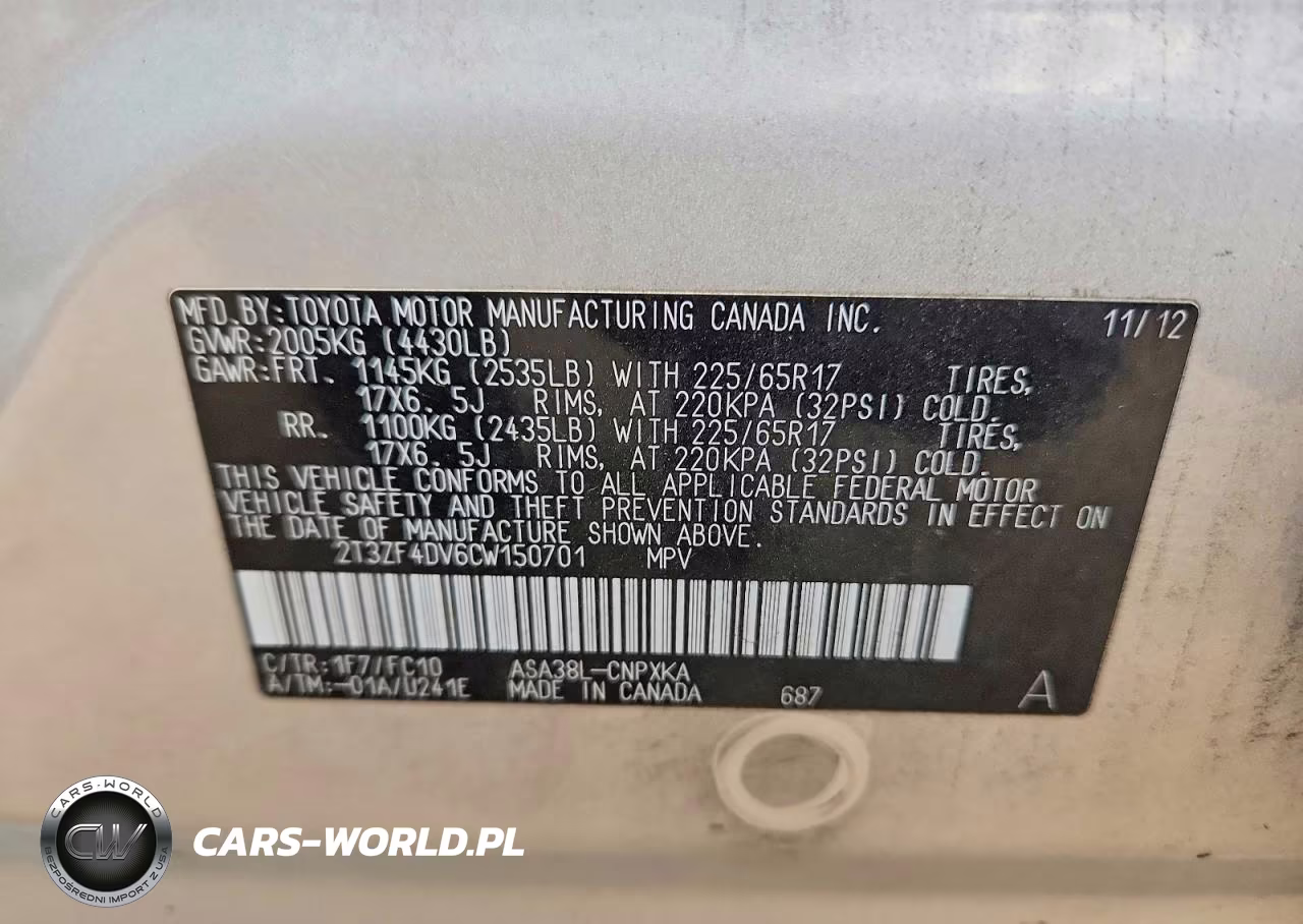 2012 Toyota Rav4 Base VIN:2T3ZF4DV6CW150701 - 14