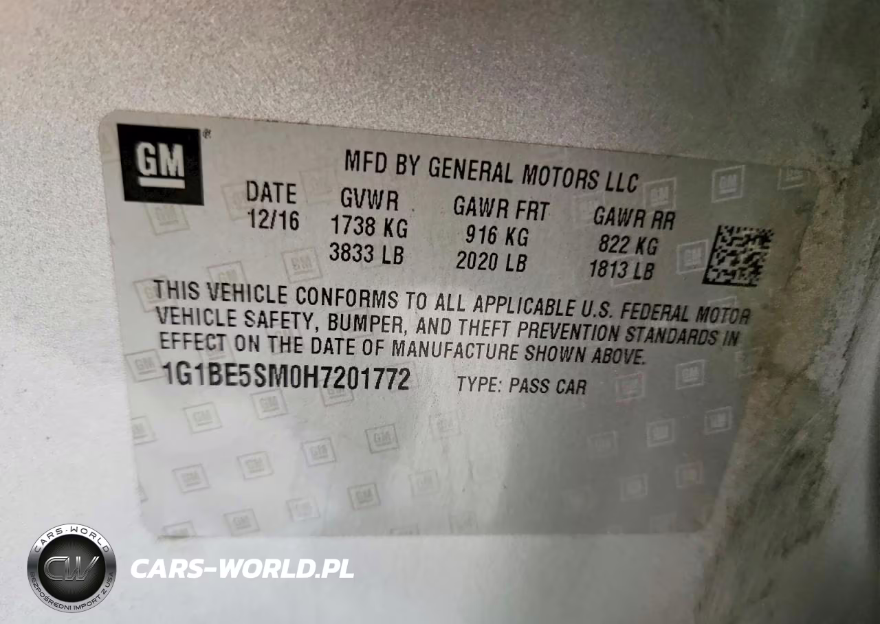 2017 Chevrolet Cruze Lt VIN:1G1BE5SM0H7201772 - 12
