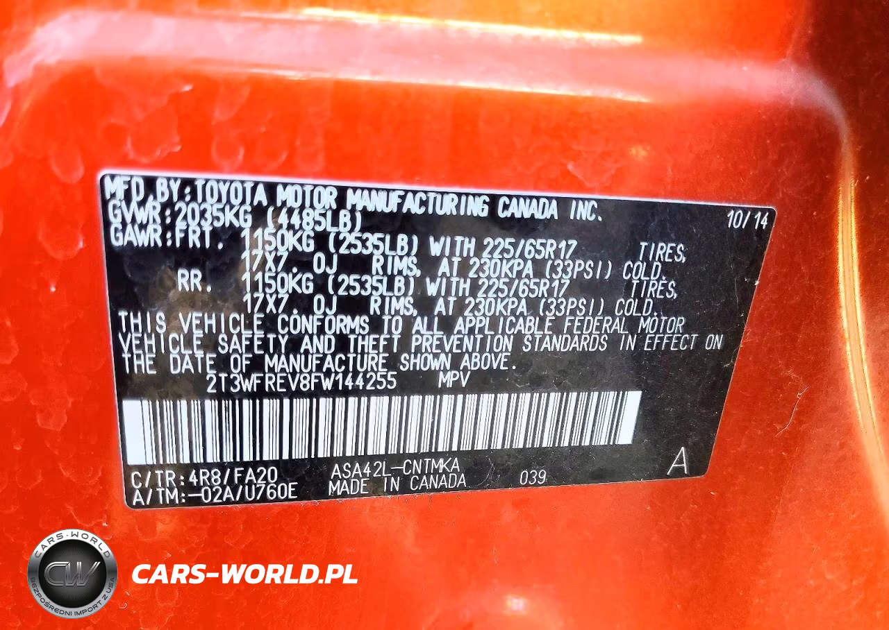 2015 Toyota Rav4 Xle VIN:2T3WFREV8FW144255 - 14