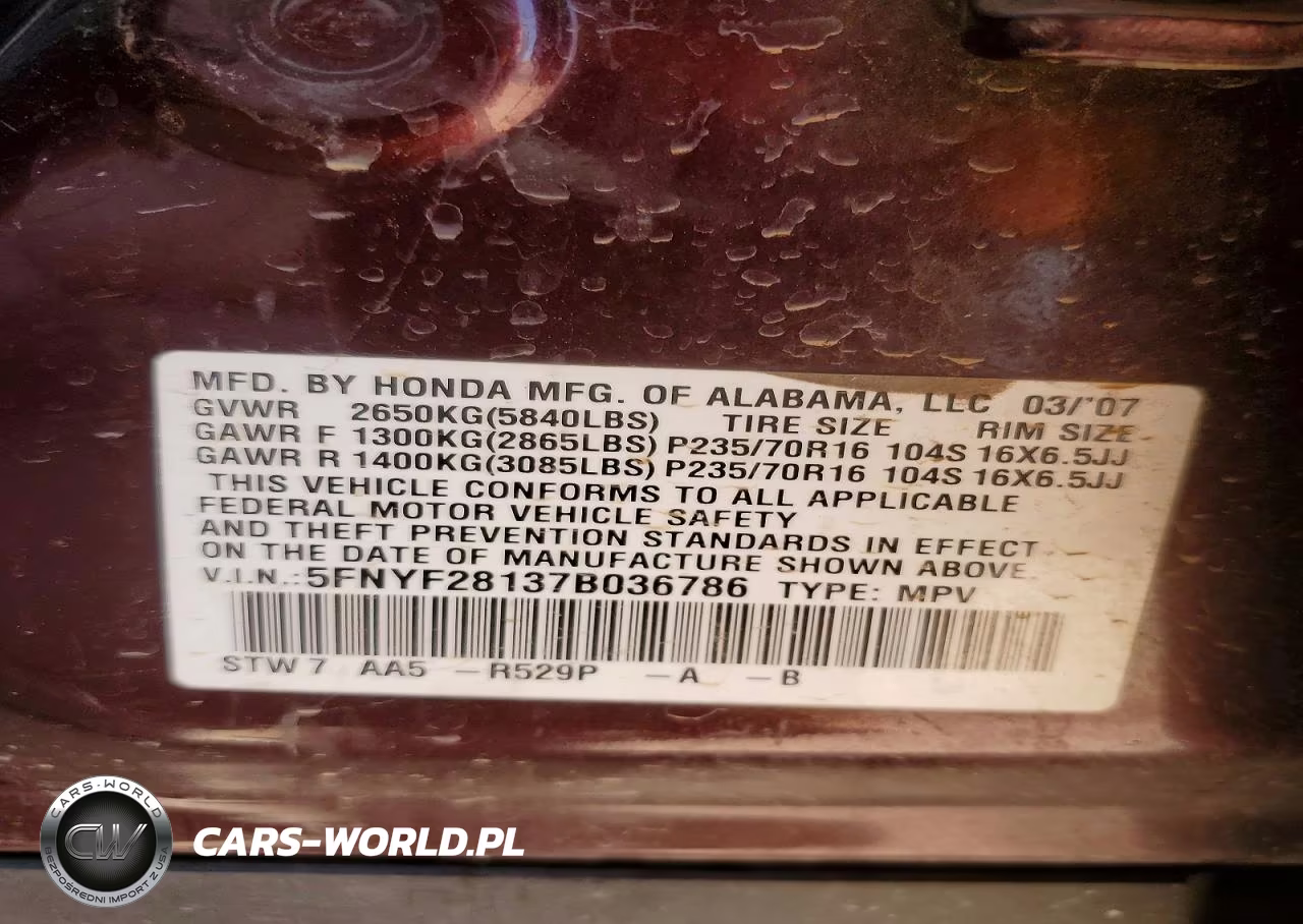 2007 Honda Pilot Lx VIN:5FNYF28137B036786 - 14