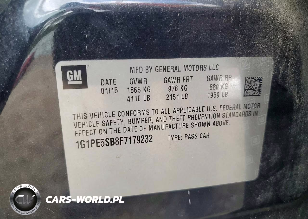 2015 Chevrolet Cruze Lt VIN:1G1PE5SB8F7179232 - 12