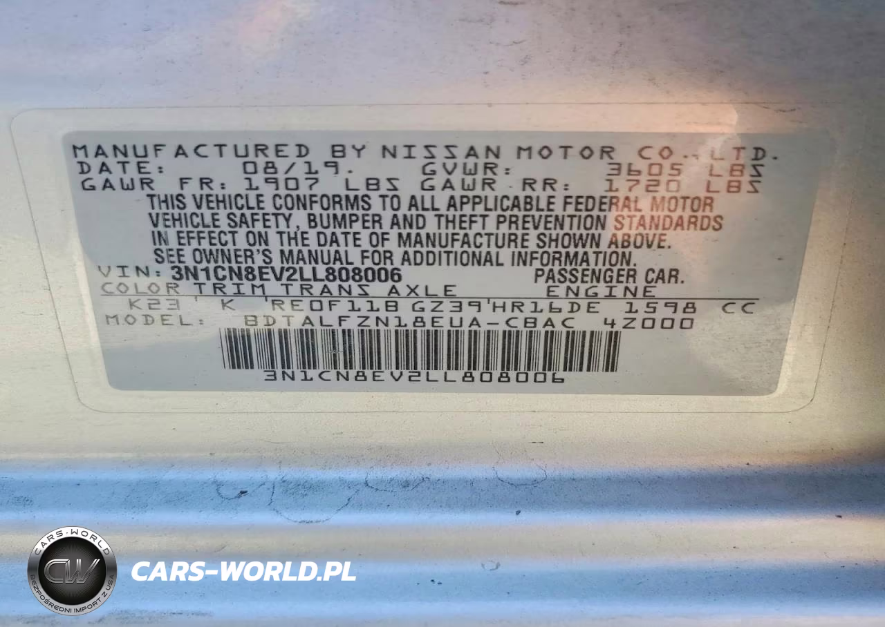 2020 Nissan Versa Sv VIN:3N1CN8EV2LL808006 - 13