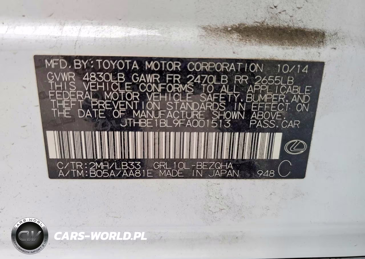 2015 Lexus Gs 350 VIN:JTHBE1BL9FA001513 - 12