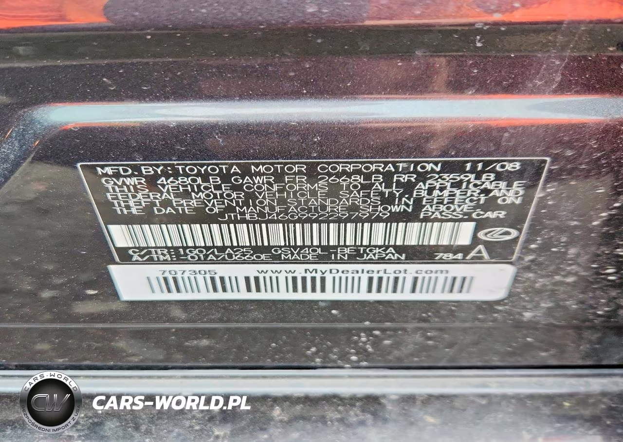 2009 Lexus Es 350 VIN:JTHBJ46G992297979 - 12