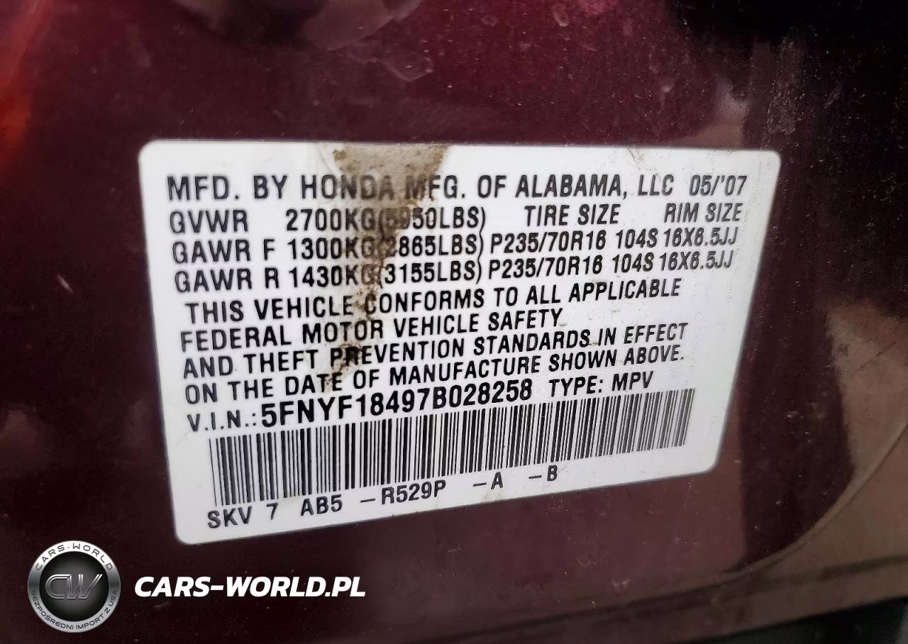 2007 Honda Pilot Ex VIN:5FNYF18497B028258 - 13