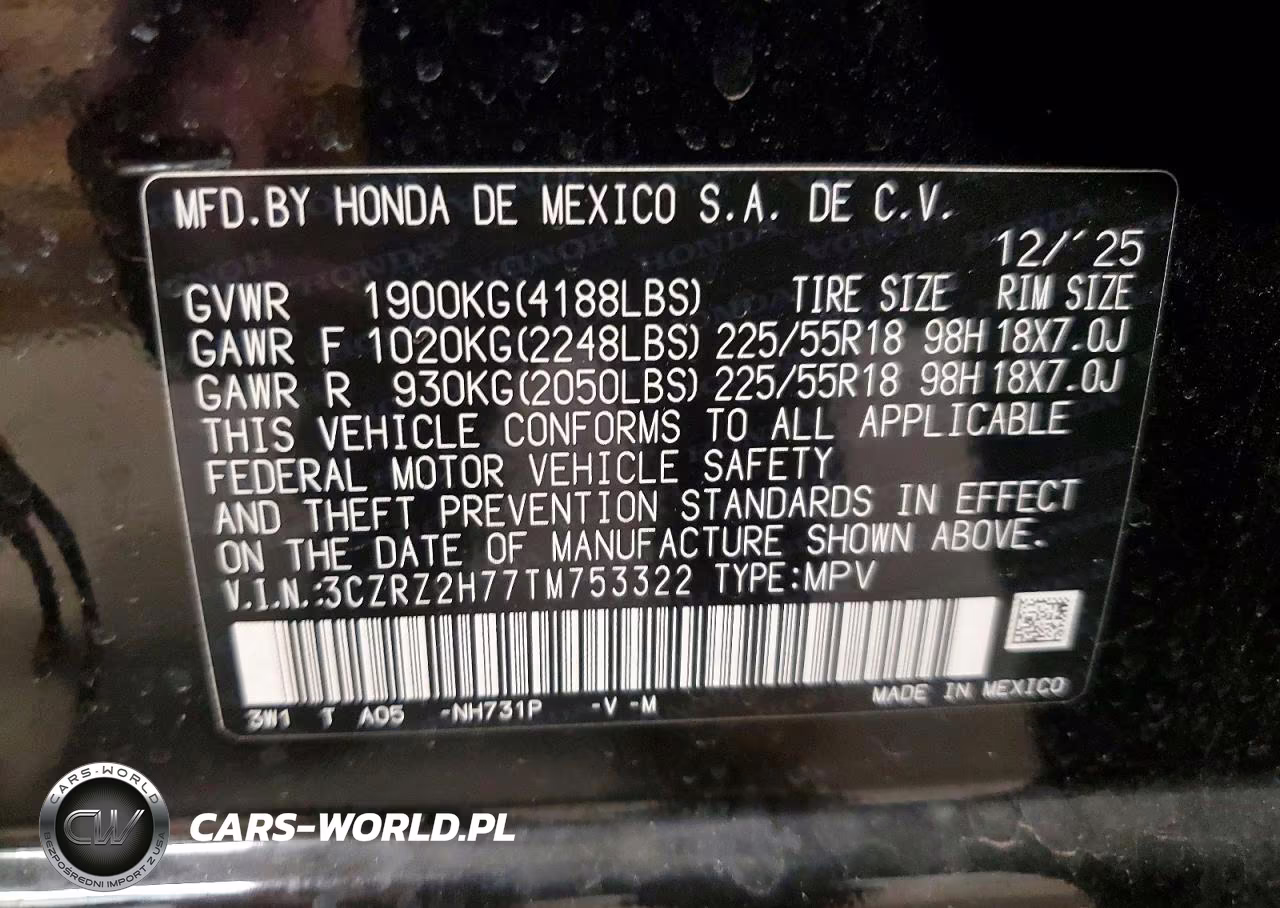 2026 Honda Hr-V Exl VIN:3CZRZ2H77TM753322 - 14