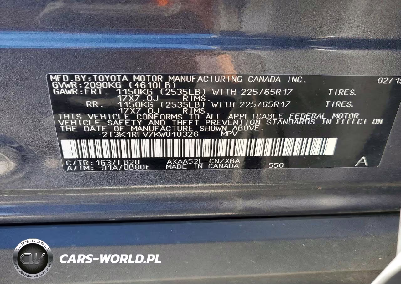 2019 Toyota Rav4 Le VIN:2T3K1RFV7KW010326 - 13