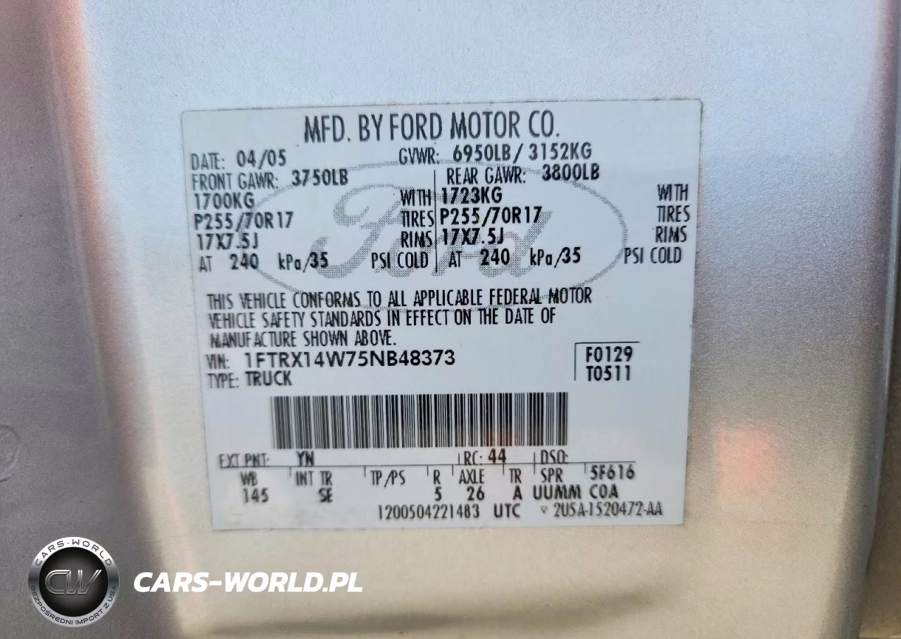 2005 Ford F150 VIN:1FTRX14W75NB48373 - 12