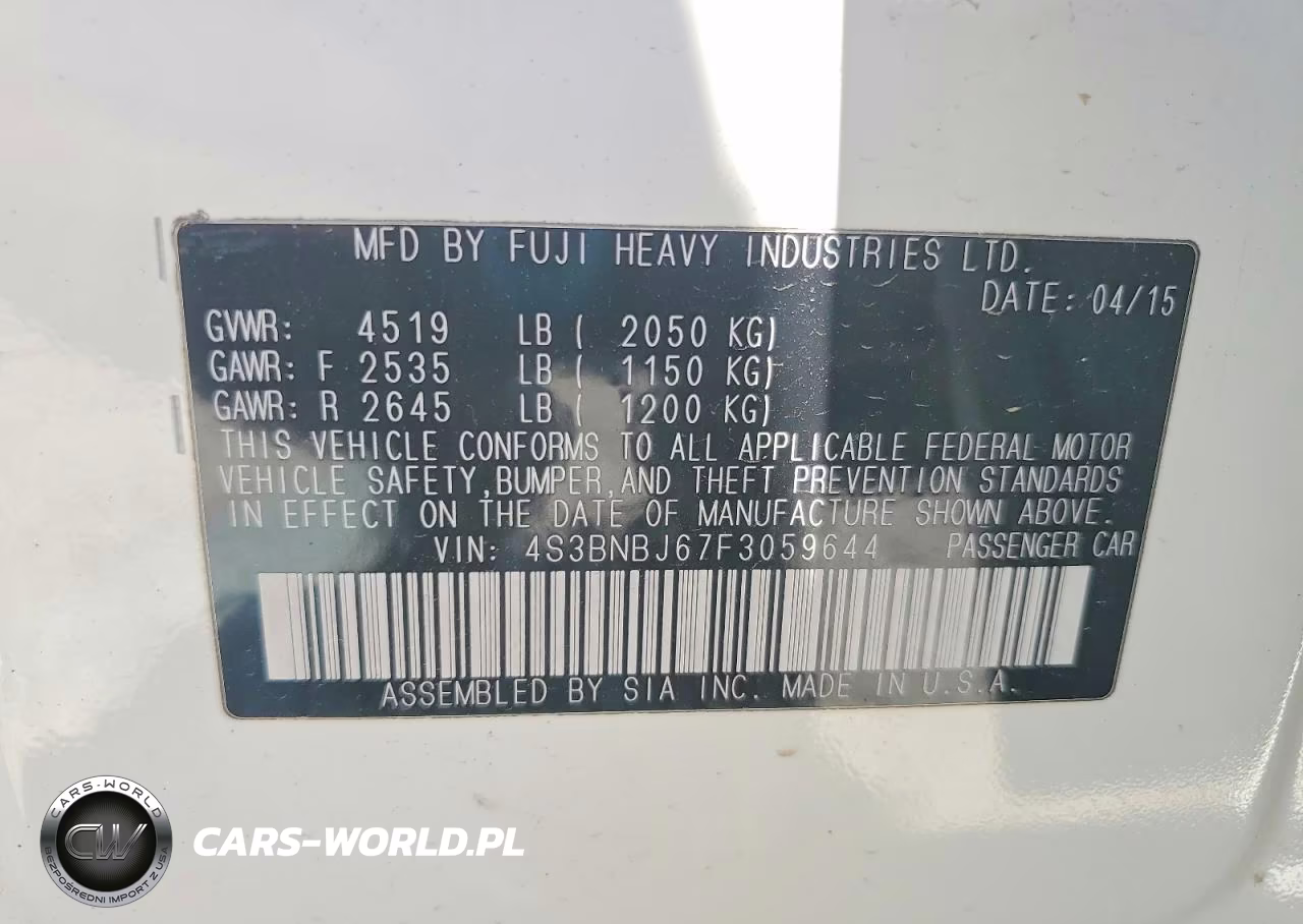 2015 Subaru Legacy 2.5I Limited VIN:4S3BNBJ67F3059644 - 12