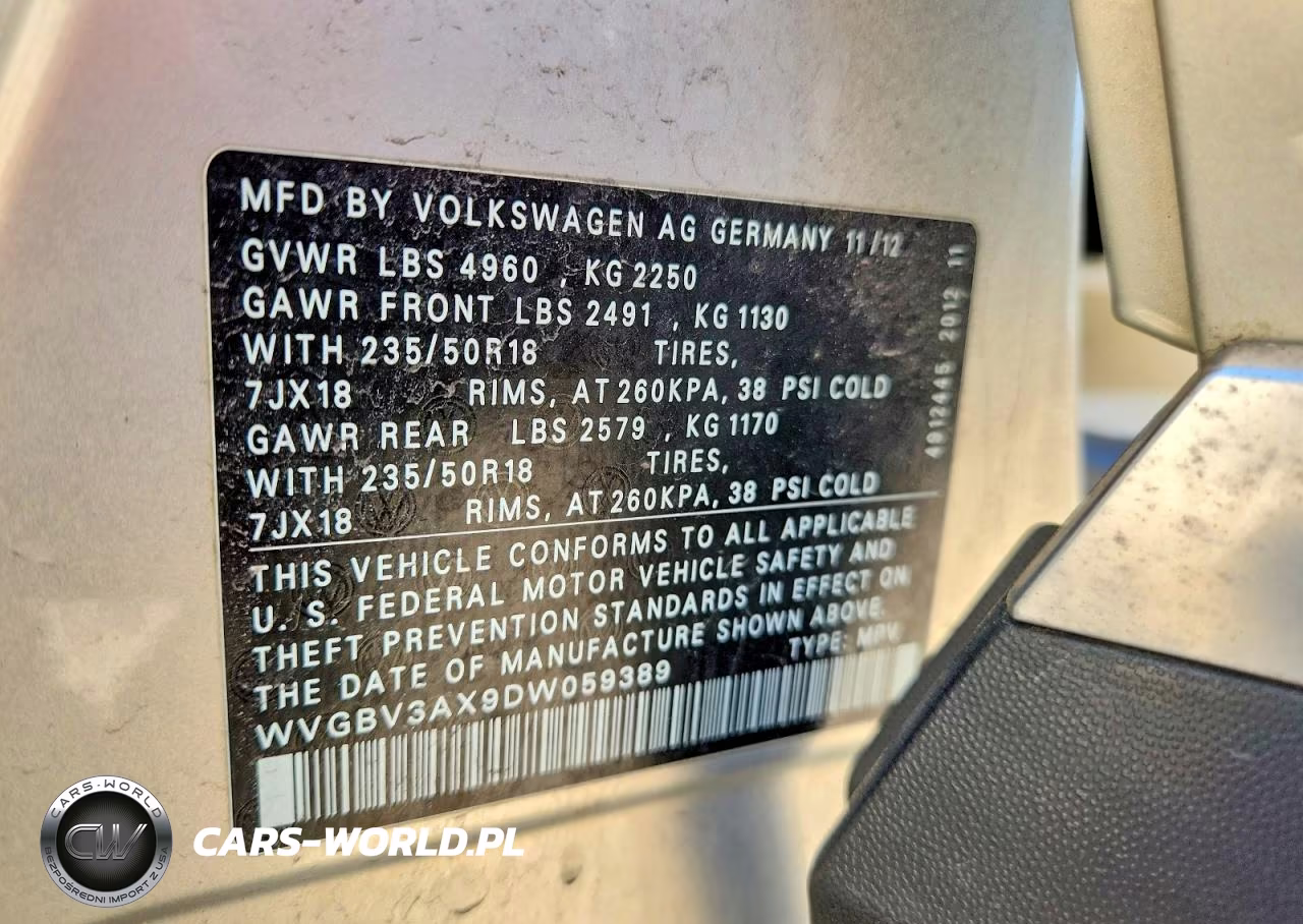 2013 Volkswagen Tiguan S VIN:WVGBV3AX9DW059389 - 13