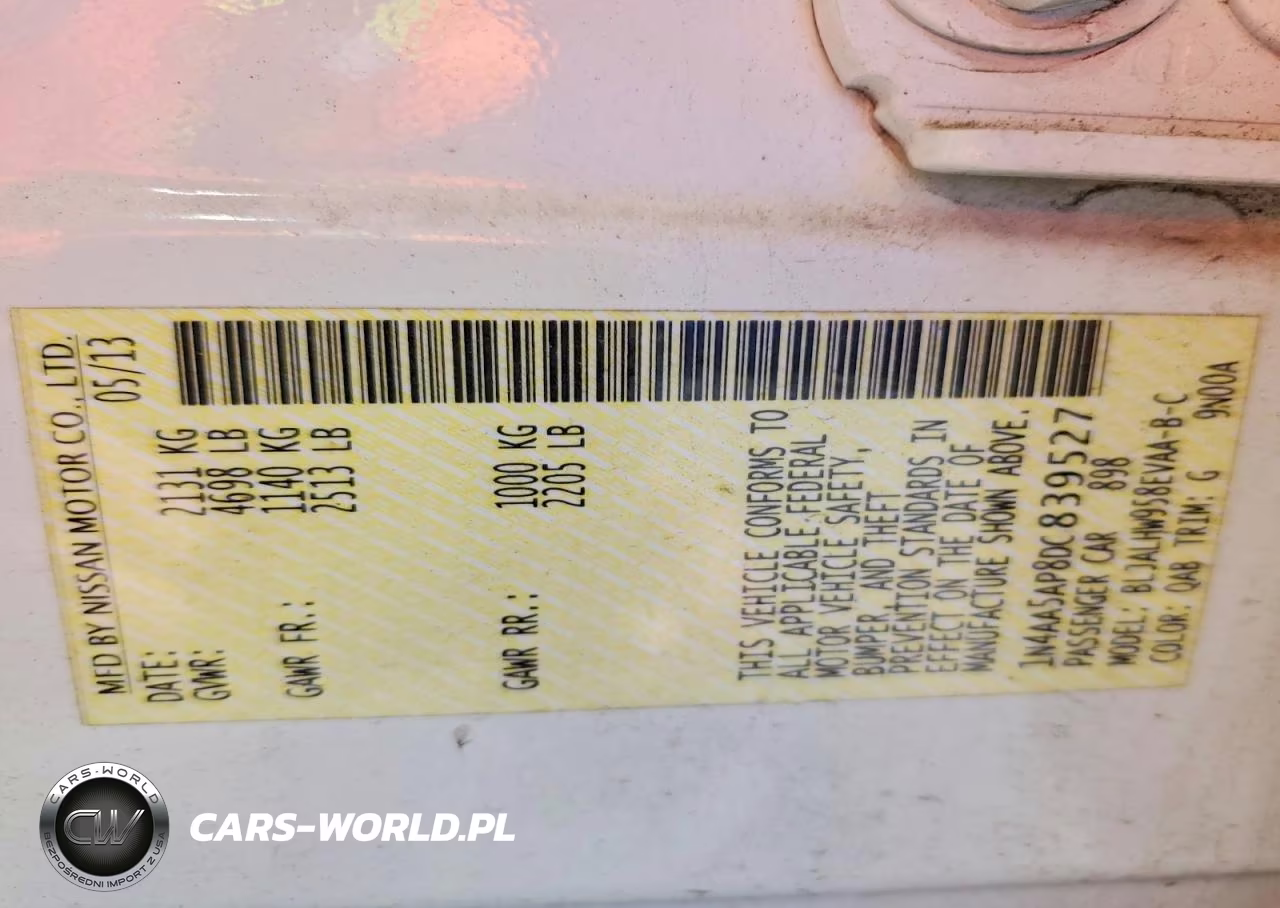 2013 Nissan Maxima 3.5 S VIN:1N4AA5AP8DC839527 - 12