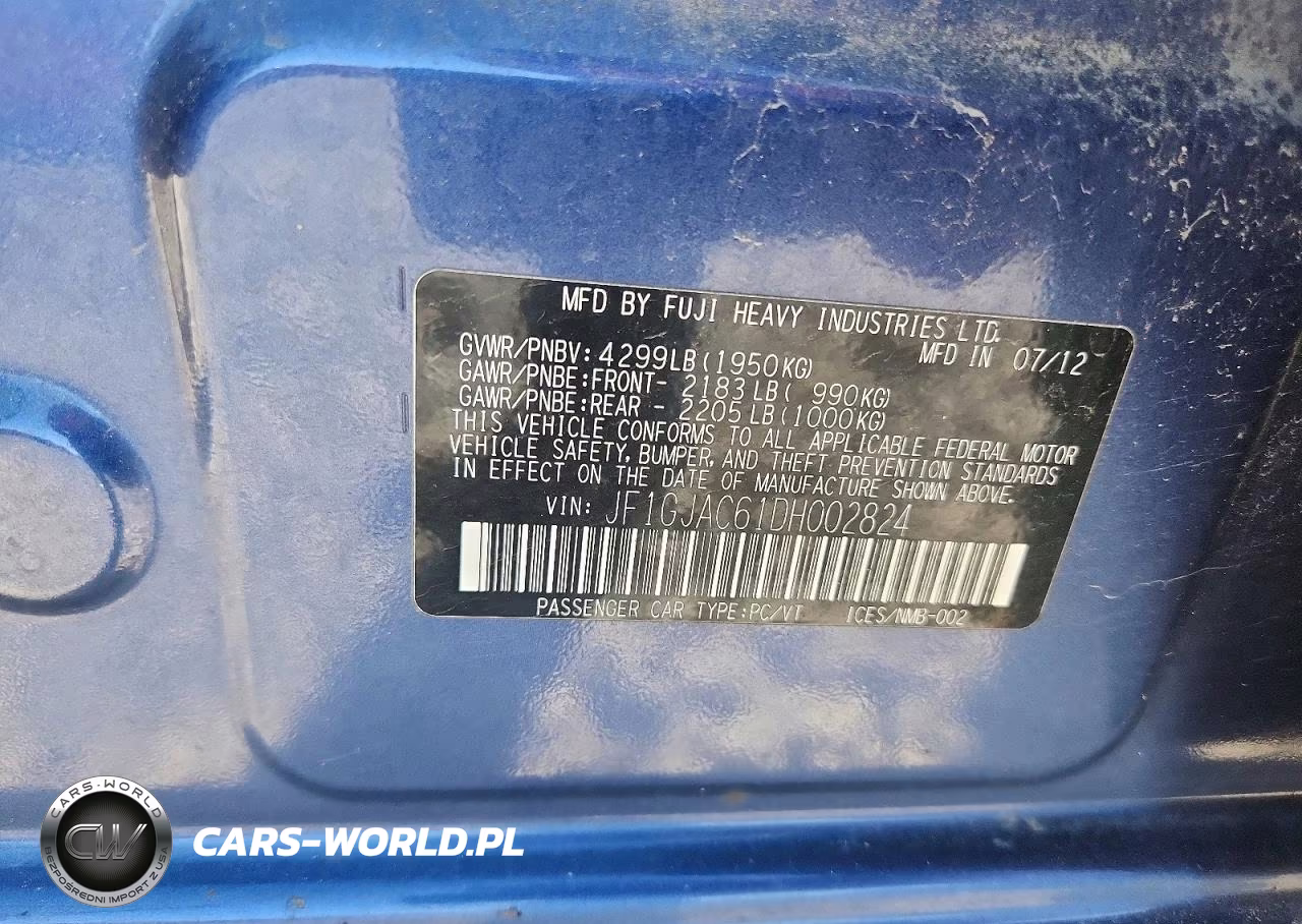 2013 Subaru Impreza Premium VIN:JF1GJAC61DH002824 - 13