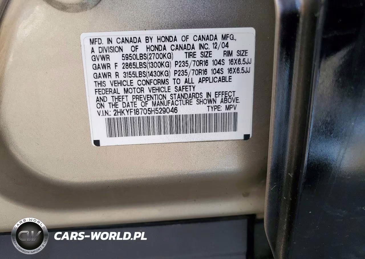 2005 Honda Pilot Exl VIN:2HKYF18705H529046 - 12
