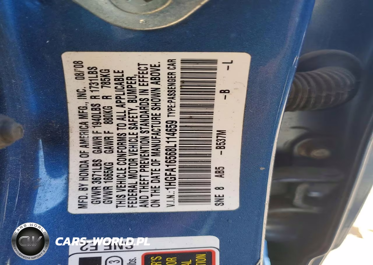 2008 Honda Civic Lx VIN:1HGFA16568L114659 - 12