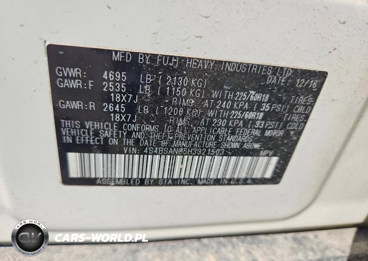 2017 Subaru Outback 2.5I Limited VIN:4S4BSANC5H3321503 - 12
