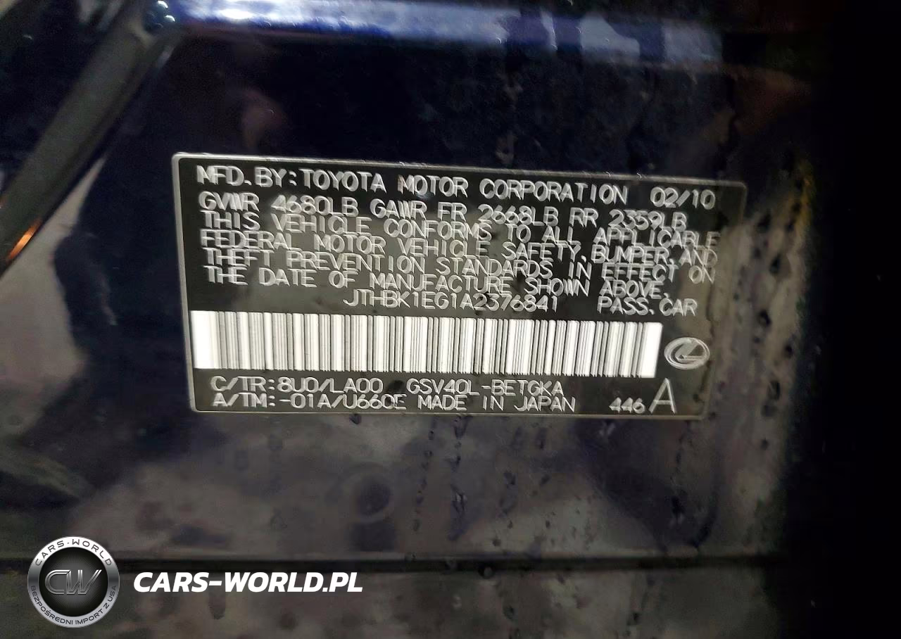 2010 Lexus Es 350 VIN:JTHBK1EG1A2376841 - 12