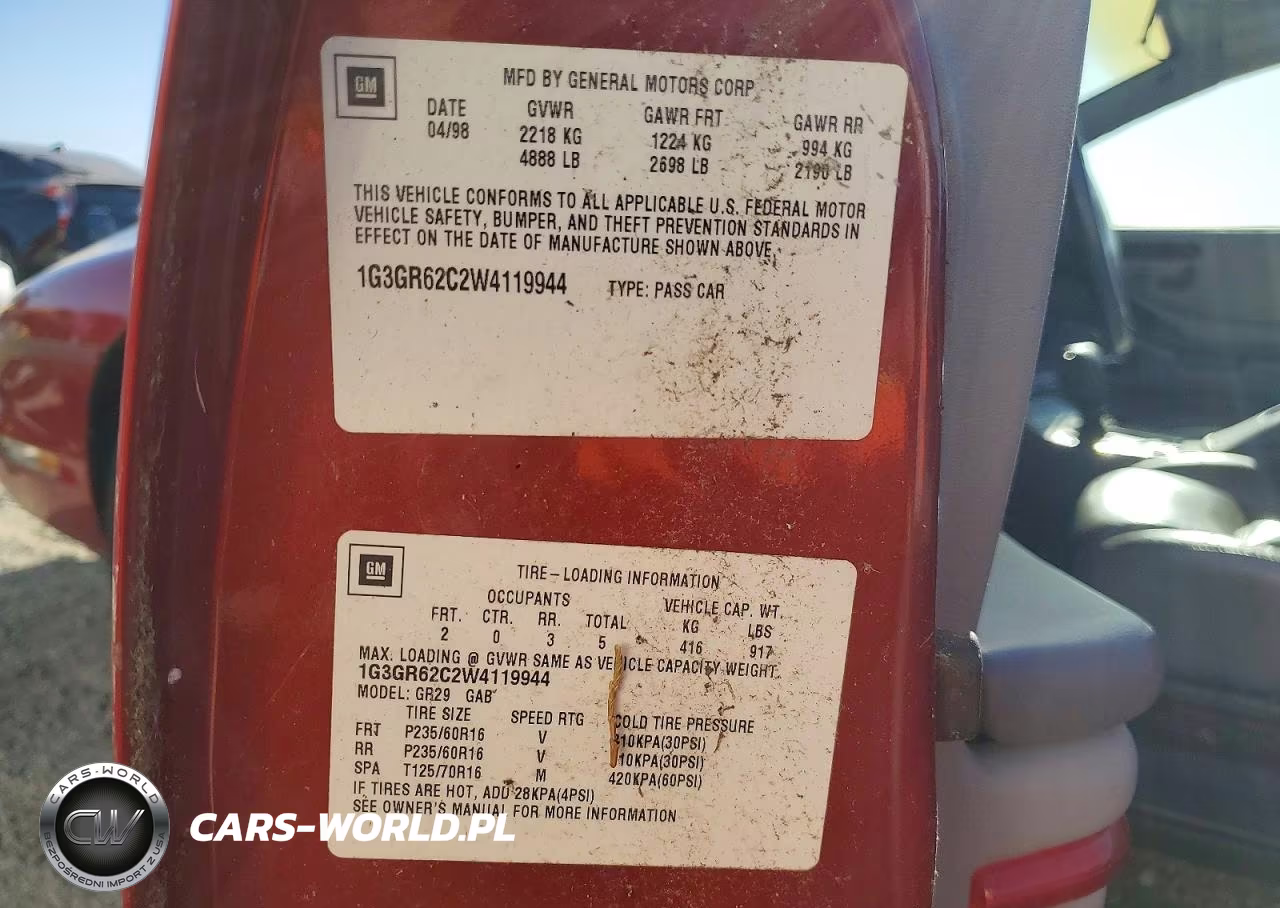 1998 Oldsmobile Aurora VIN:1G3GR62C2W4119944 - 12