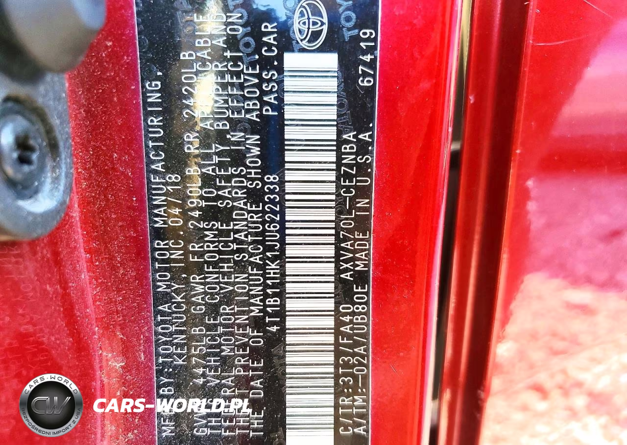 2018 Toyota Camry Le VIN:4T1B11HK1JU622338 - 12
