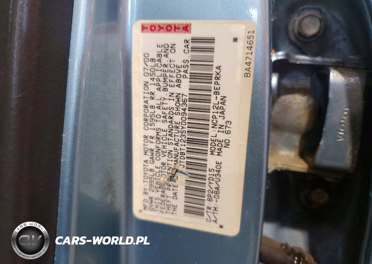 2000 Toyota Echo Base VIN:JTDBT1235Y0094367 - 12
