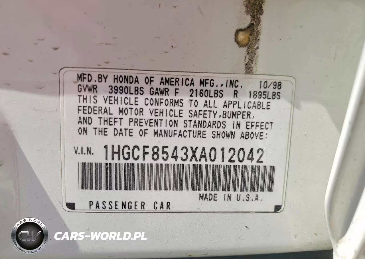 1999 Honda Accord Dx VIN:1HGCF8543XA012042 - 12