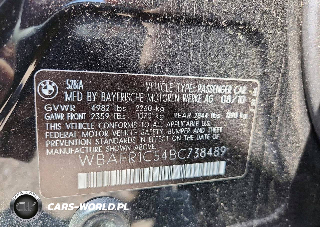 2011 BMW 528 I VIN:WBAFR1C54BC738489 - 12