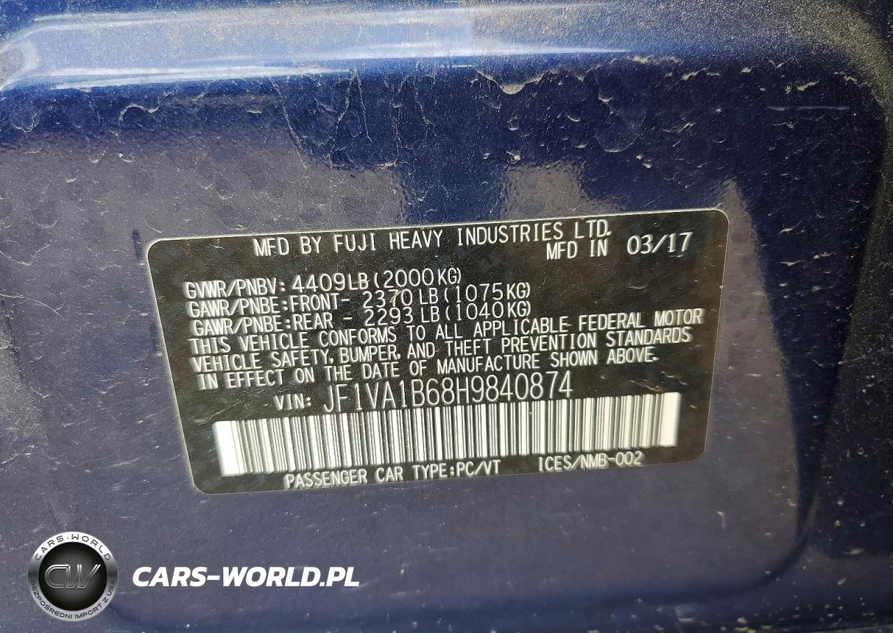 2017 Subaru Wrx VIN:JF1VA1B68H9840874 - 12