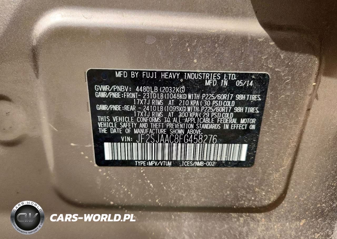 2015 Subaru Forester 2.5I VIN:JF2SJAAC8FG458276 - 14