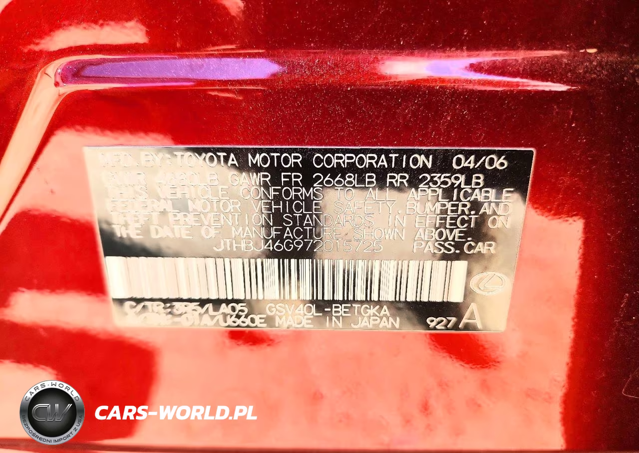2007 Lexus Es 350 VIN:JTHBJ46G972015725 - 12