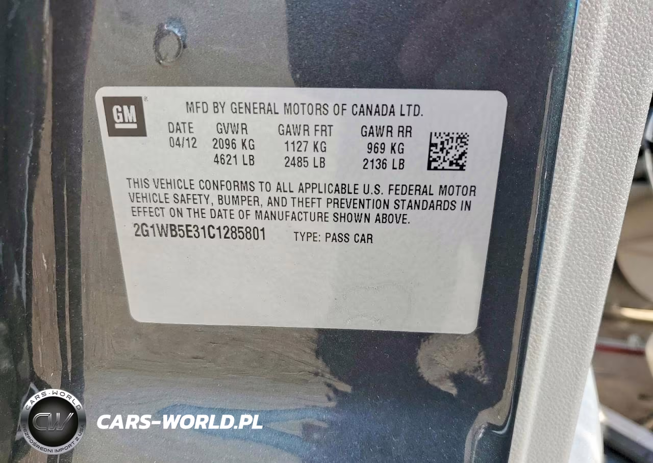 2012 Chevrolet Impala Lt VIN:2G1WB5E31C1285801 - 12