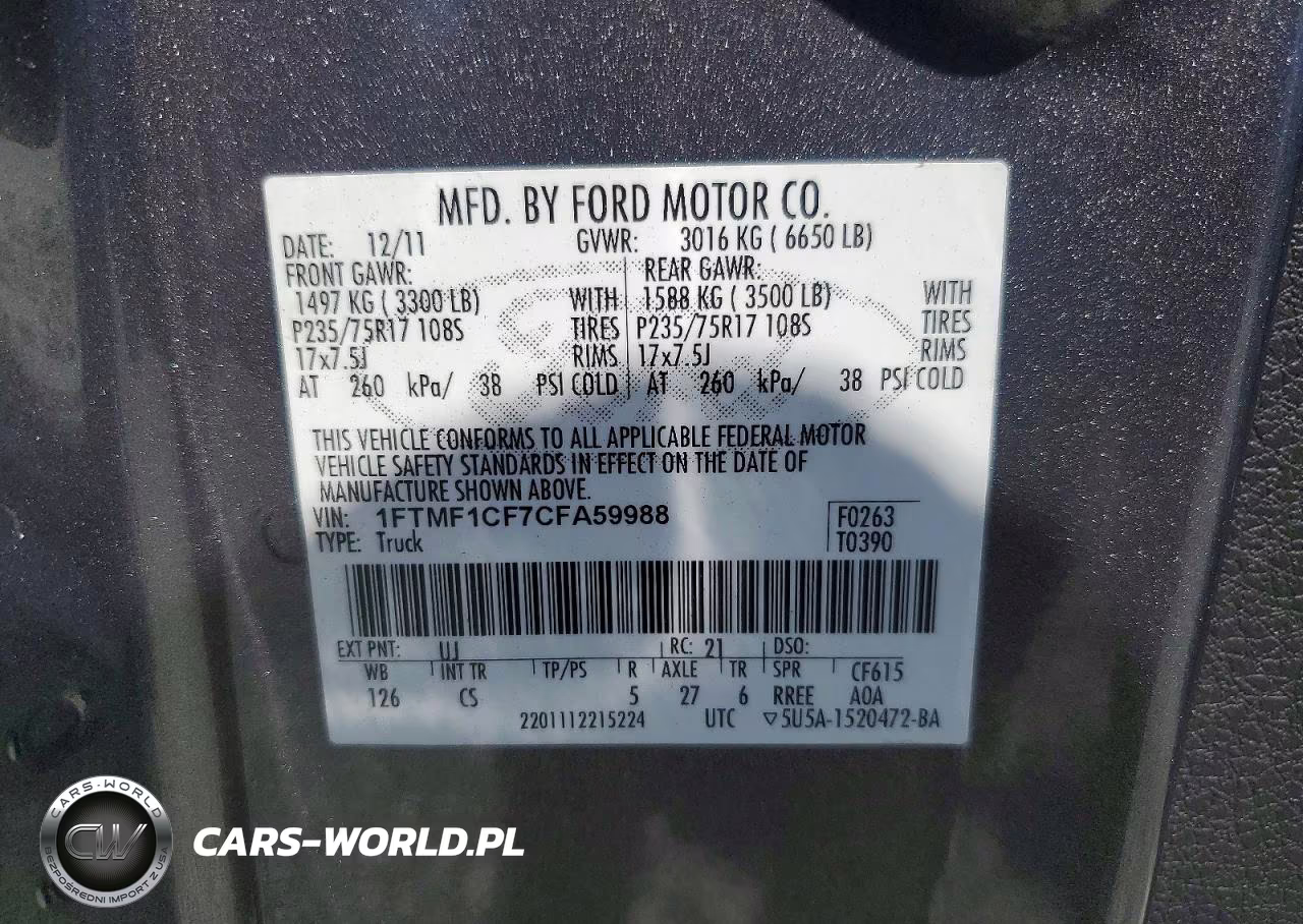 2012 Ford F150 VIN:1FTMF1CF7CFA59988 - 12