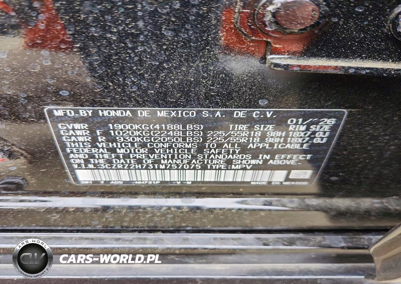 2026 Honda Hr-V Exl VIN:3CZRZ2H73TM757075 - 13