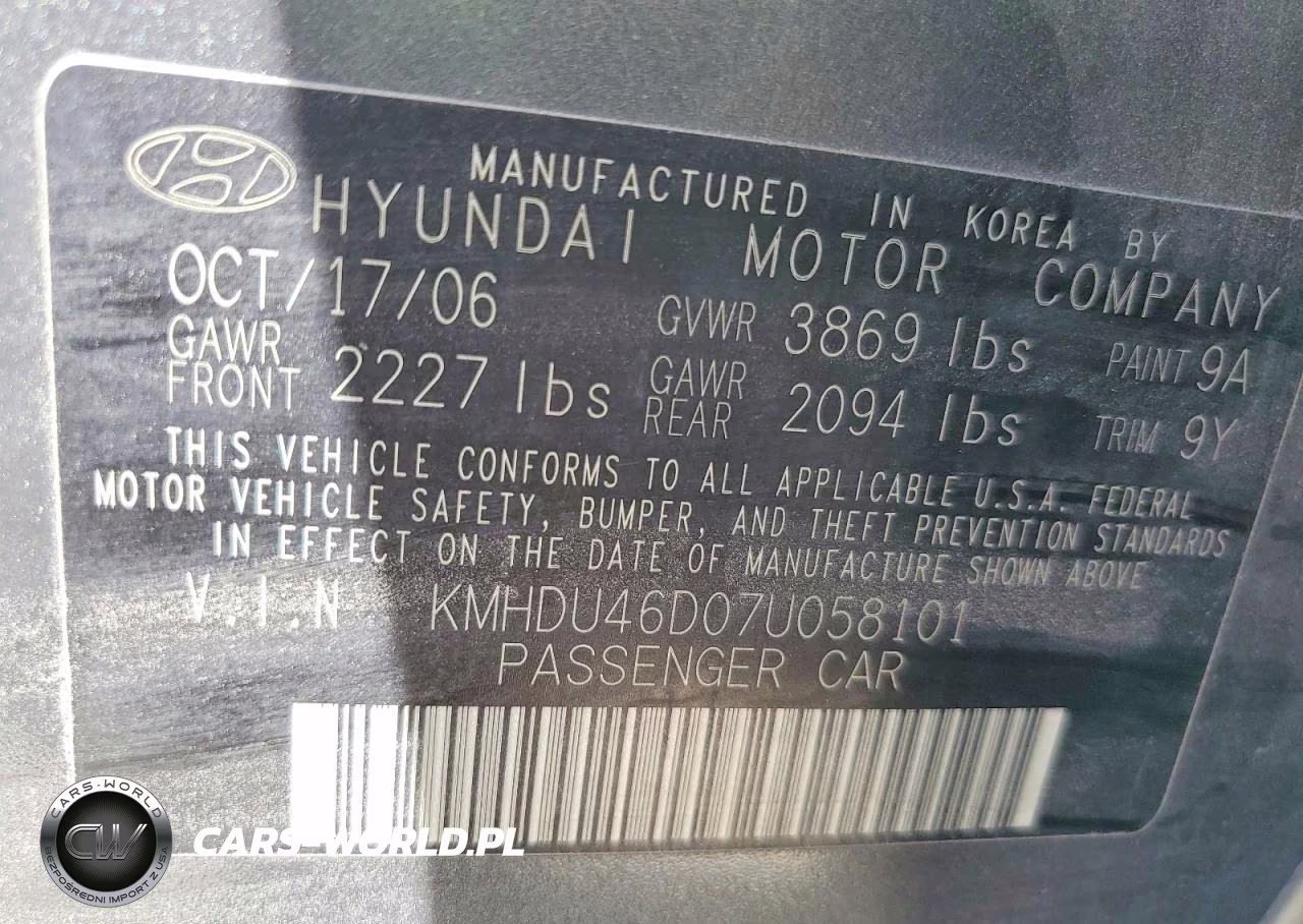 2007 Hyundai Elantra Gls VIN:KMHDU46D07U058101 - 12